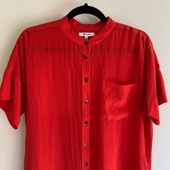 Madewell Button Down Red Silk Shirt Dress - Picture 6 of 7